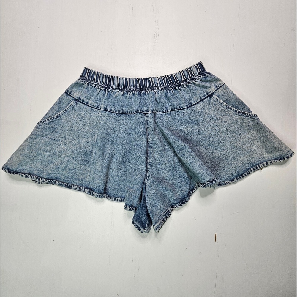 Vestique Denim Shorts Women‎ S Blue Acid Wash Elastic Waist Retro Festival